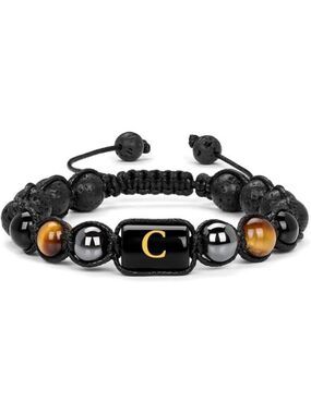mens tiger eye obsidian lava rock beaded bracelet stress relief adjustable yoga
